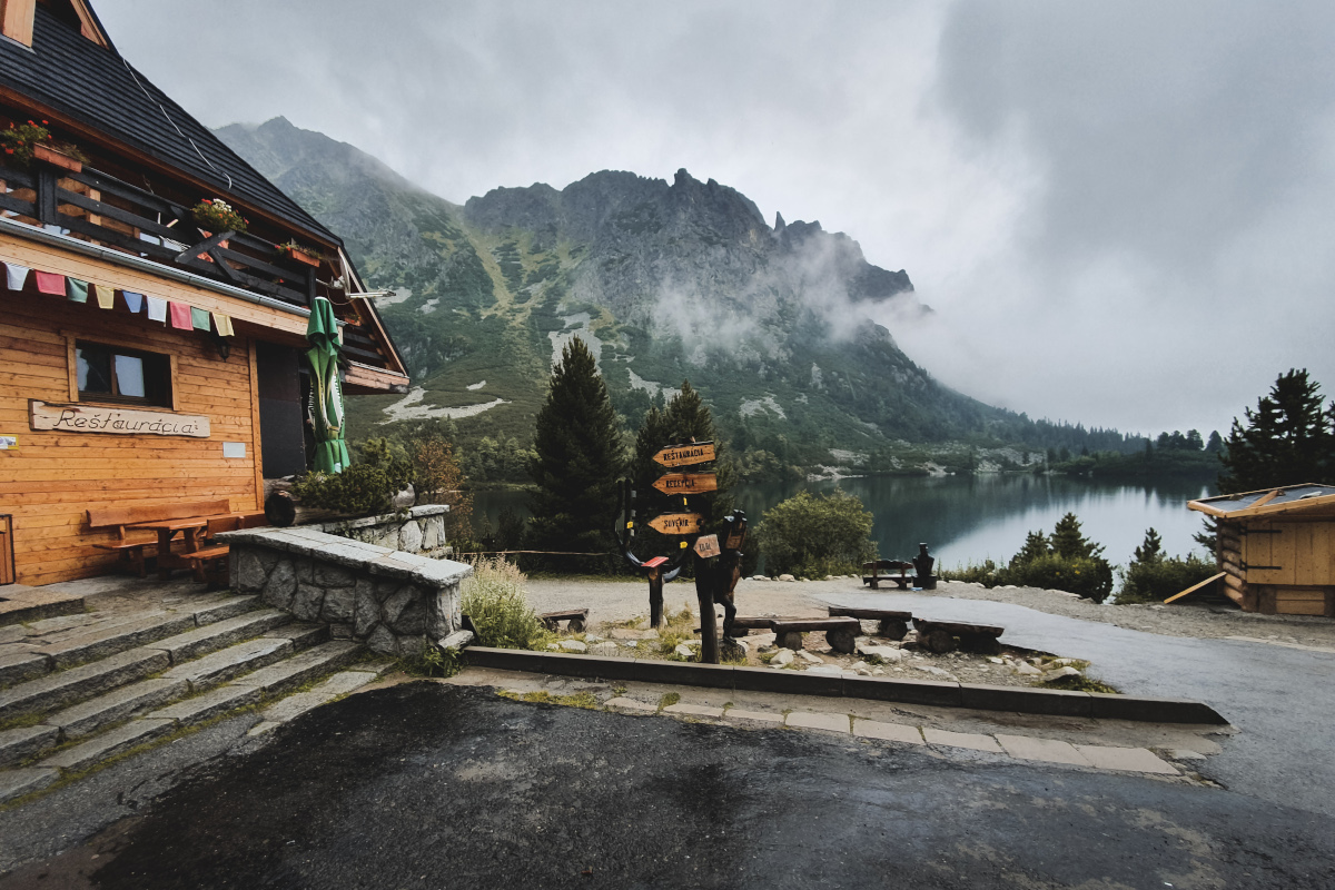 Mountain hut on a lake in the High Tatras